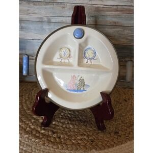 Vintage 40s Excello Chromium Baby Warming Dish Divided Ceramic Nursery Rhyme USA